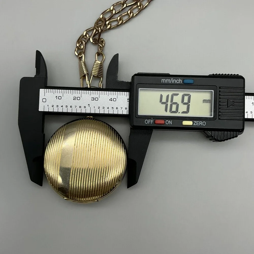 Milan Pocket Watch Men 46.9mm Gold Tone Full Hunter Chain White Date New Battery